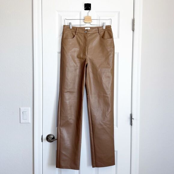 ARITZIA Wilfred The Melina High Waisted Vegan Leather Pants Taupe Size 8 Tall - Picture 6 of 14